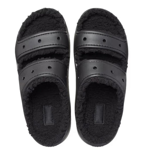 Crocs Classic Cozzzy Sandal Mens Womens Black - Fluffy